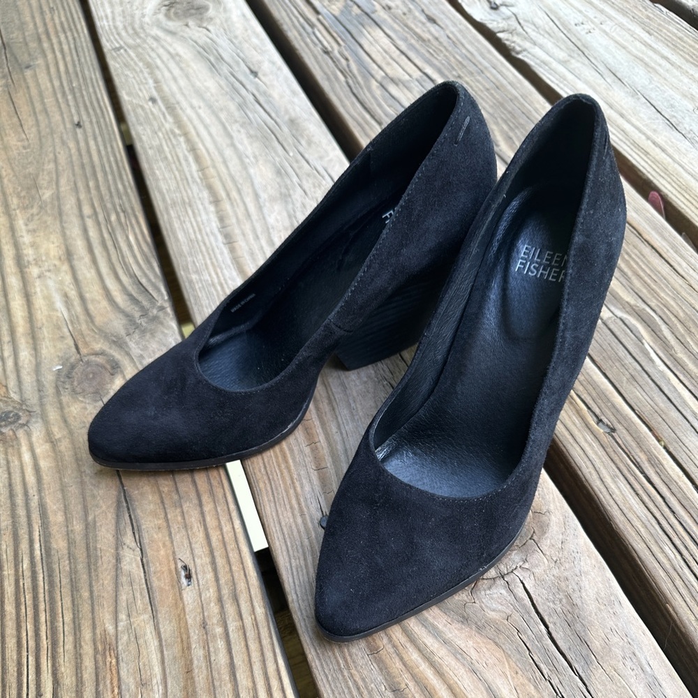 Eileen Fisher Suede Block Heel Pumps